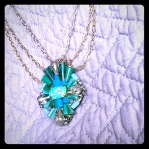 Chic Triple Strand Turquoise Bead Necklace.